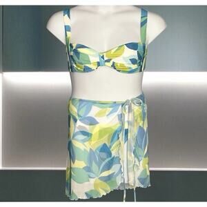 Jessica Simpson Bikini Swimsuit Sz Large 3 Piece Tropical Blue Green Cheeky NWOT